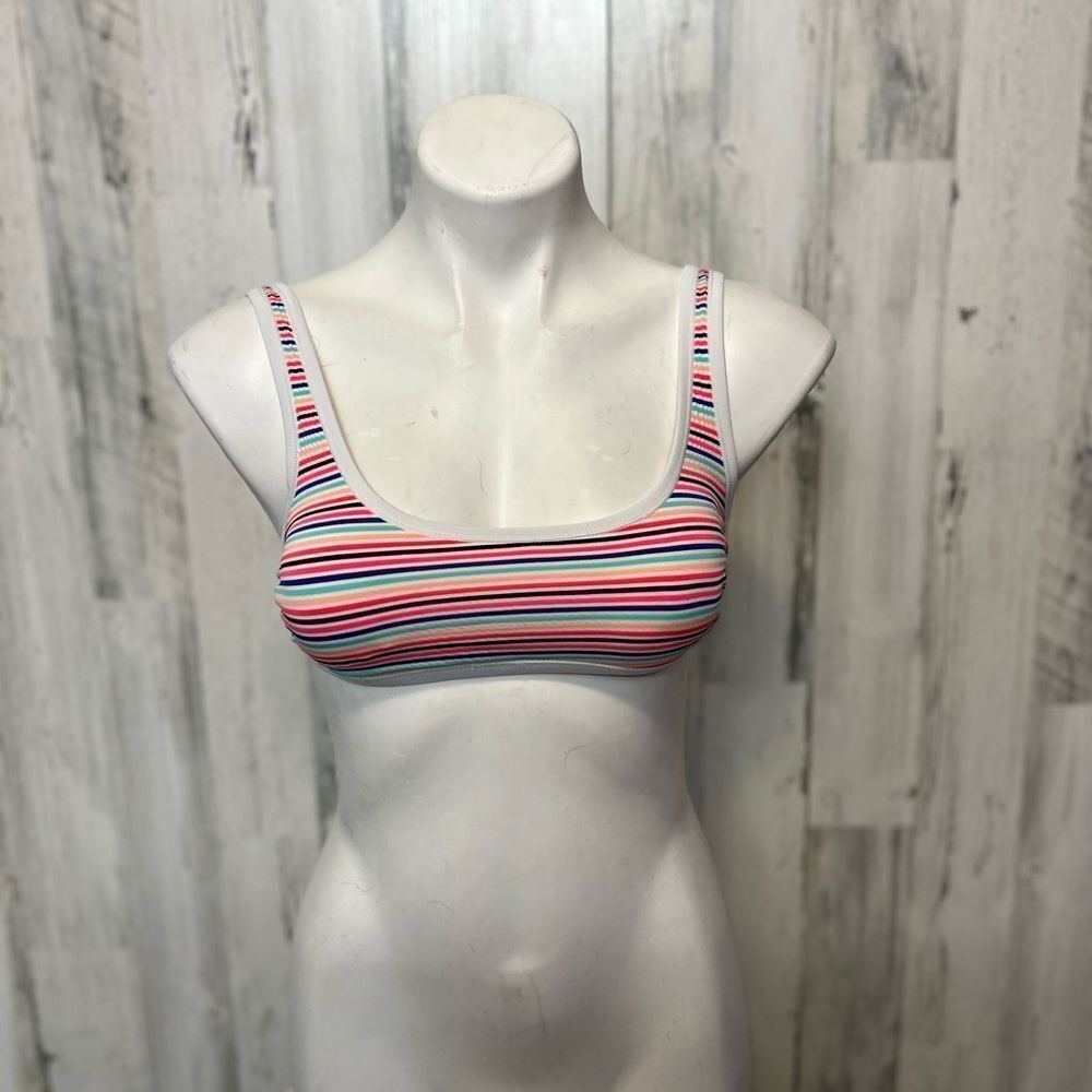 Hula Honey Striped Bikini Top XS – Adjustable Straps – Multicolor Swim Top